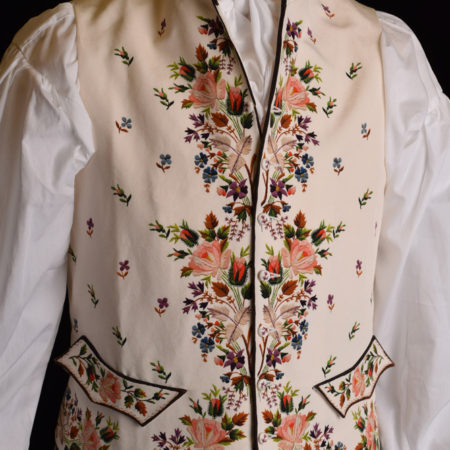 Reproduction of an 18th Century embroidered waistcoat for Darcy Clothing